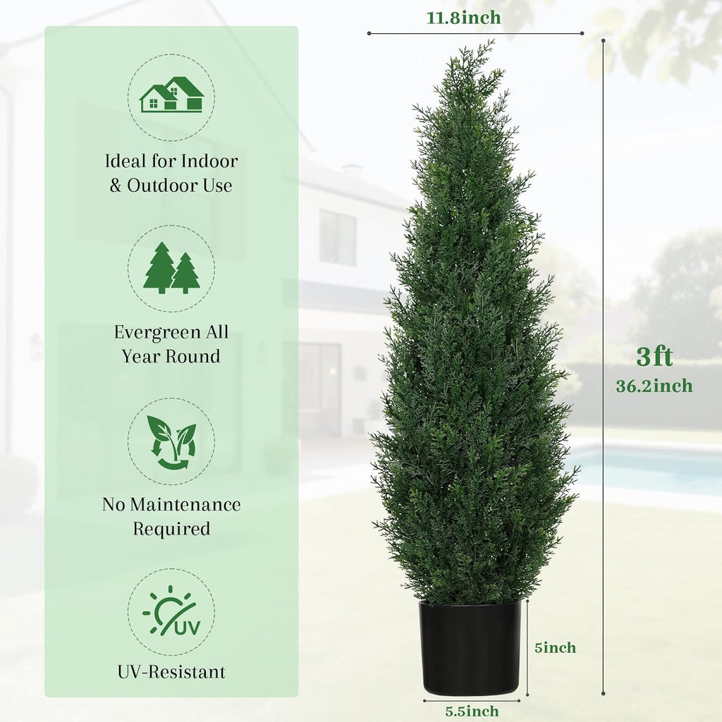 3ft artificial cedar topiary trees for outdoors, uv, package contents