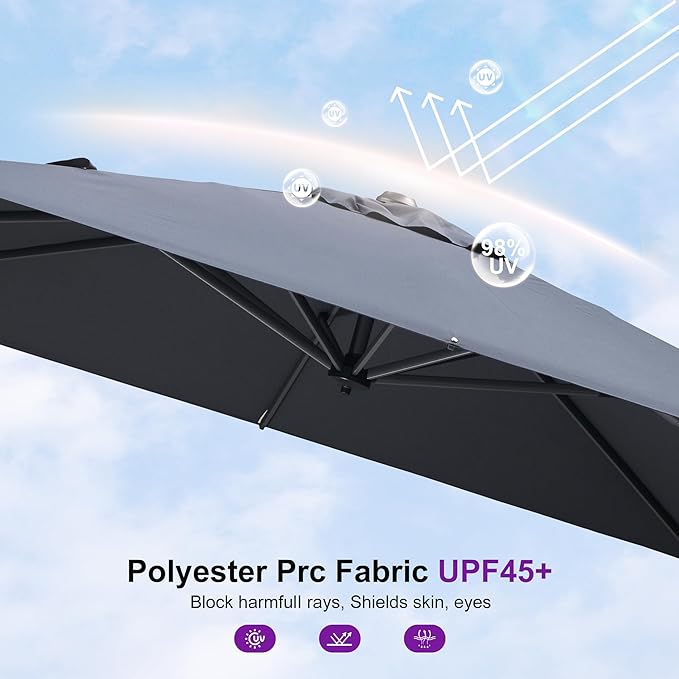 PURPLE LEAF 8' X 8' Patio Umbrella with Steel Plate Base for Pool 7' High Offset Outdoor Cantilever Umbrella Swimming Pool Umbrella with 360°Rotation for Poolside Light Grey