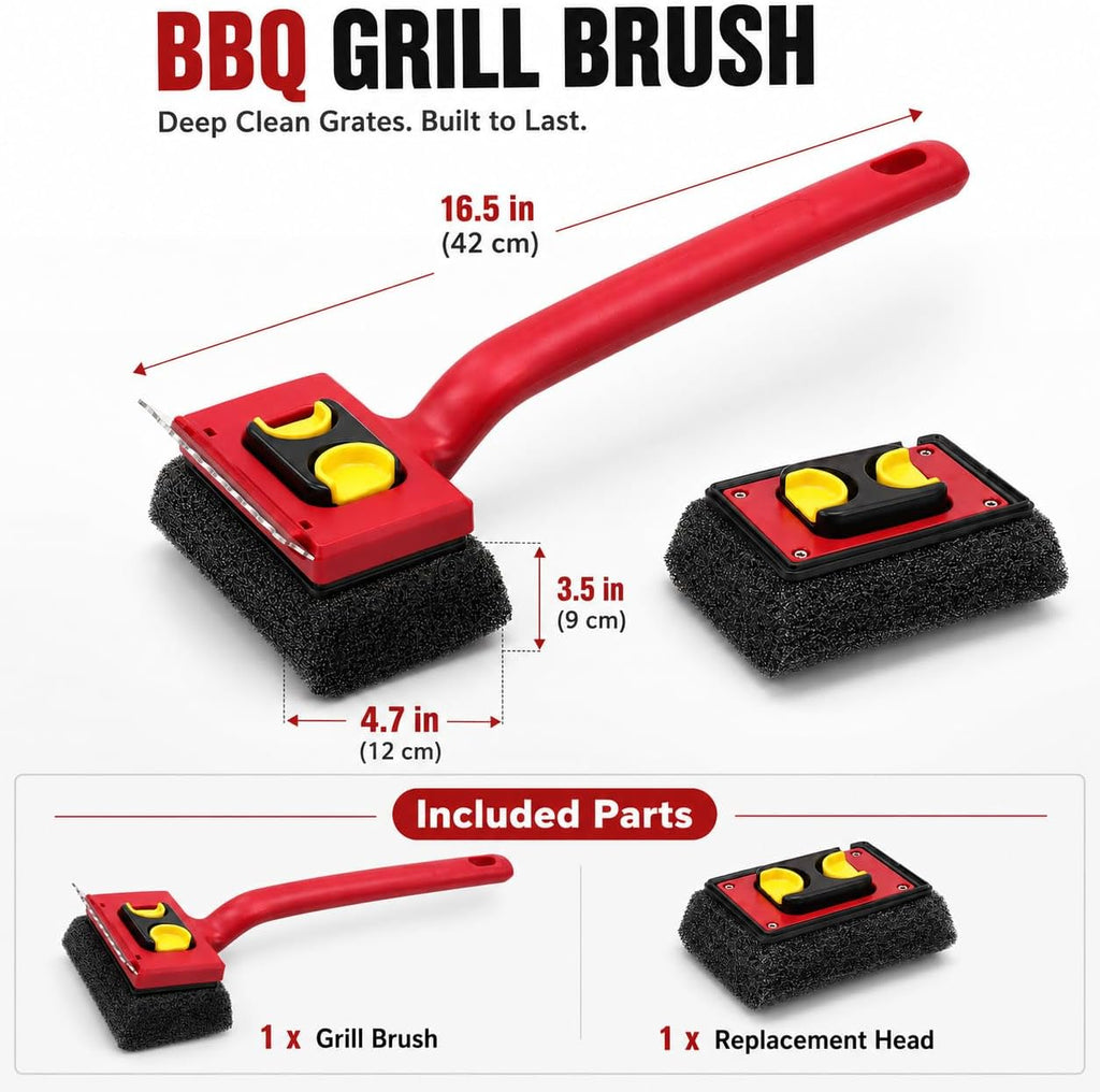 Bristle-Free BBQ Grill Brush for Outdoor Grill, Steam Grill Cleaner with Scraper & 2 Detachable Scrub Heads for Gas, Charcoal, Porcelain, Cast Iron Grates