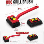 Bristle-Free BBQ Grill Brush for Outdoor Grill, Steam Grill Cleaner with Scraper & 2 Detachable Scrub Heads for Gas, Charcoal, Porcelain, Cast Iron Grates