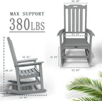 Oversized Rocking Chair, Outdoor Rocking Chair for Adults, All Weather Resistant Porch Rocker for Lawn Garden, Grey