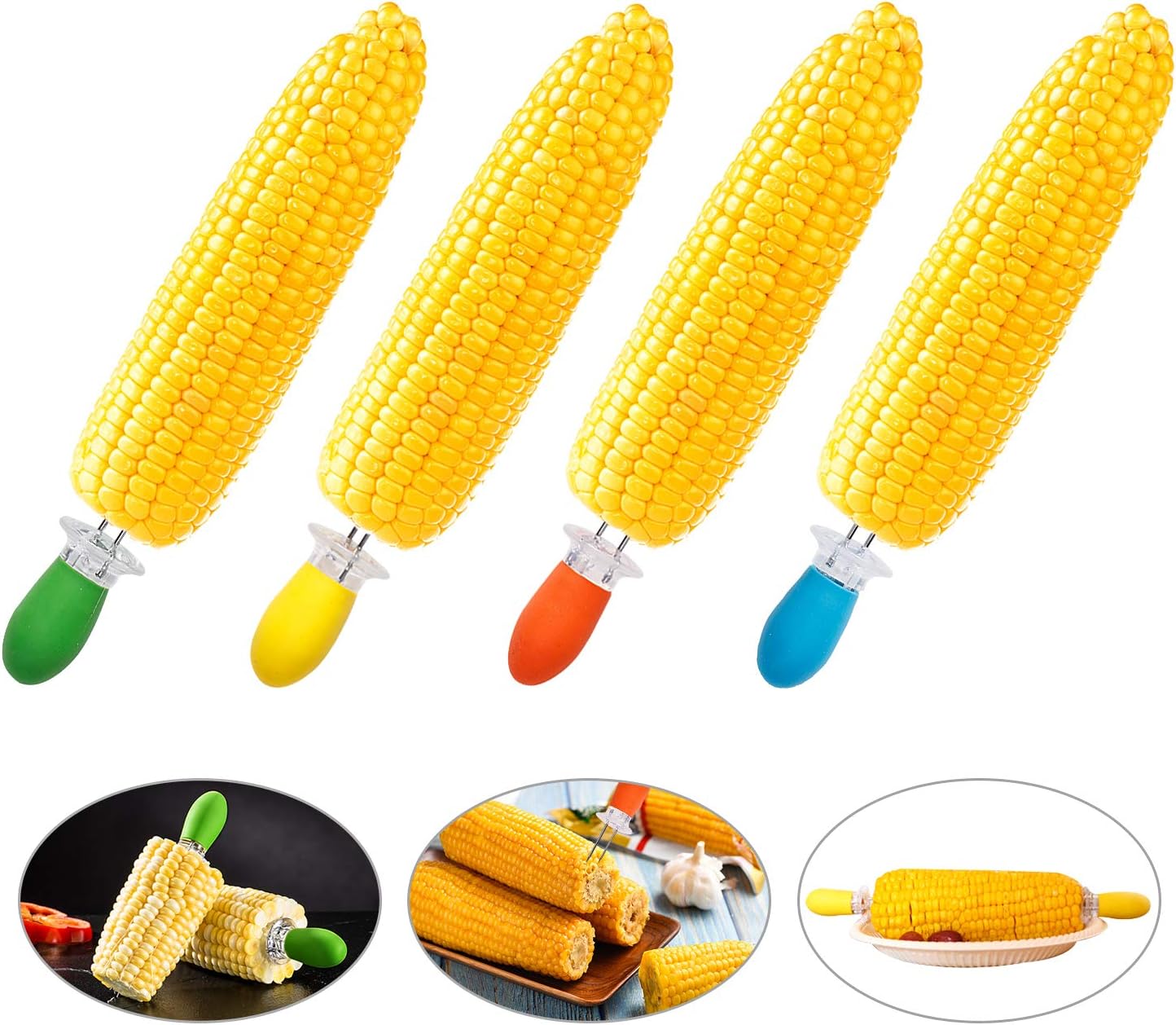 18 Pcs Stainless Steel Corn Cob Holders with Butter Spreading Tool | Colorful Silicone Handle, Interlocking Corn Holders, Fruit Meat BBQ Forks Skewers, For Home Cooking Party Camping Picnics