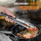 Hotec Stainless Steel Kitchen Tongs, Locking Metal Food Tongs for Cooking, Serving, BBQ, Grill & Air Fryer with Non-Slip Grip, Set of 2-9" and 12"