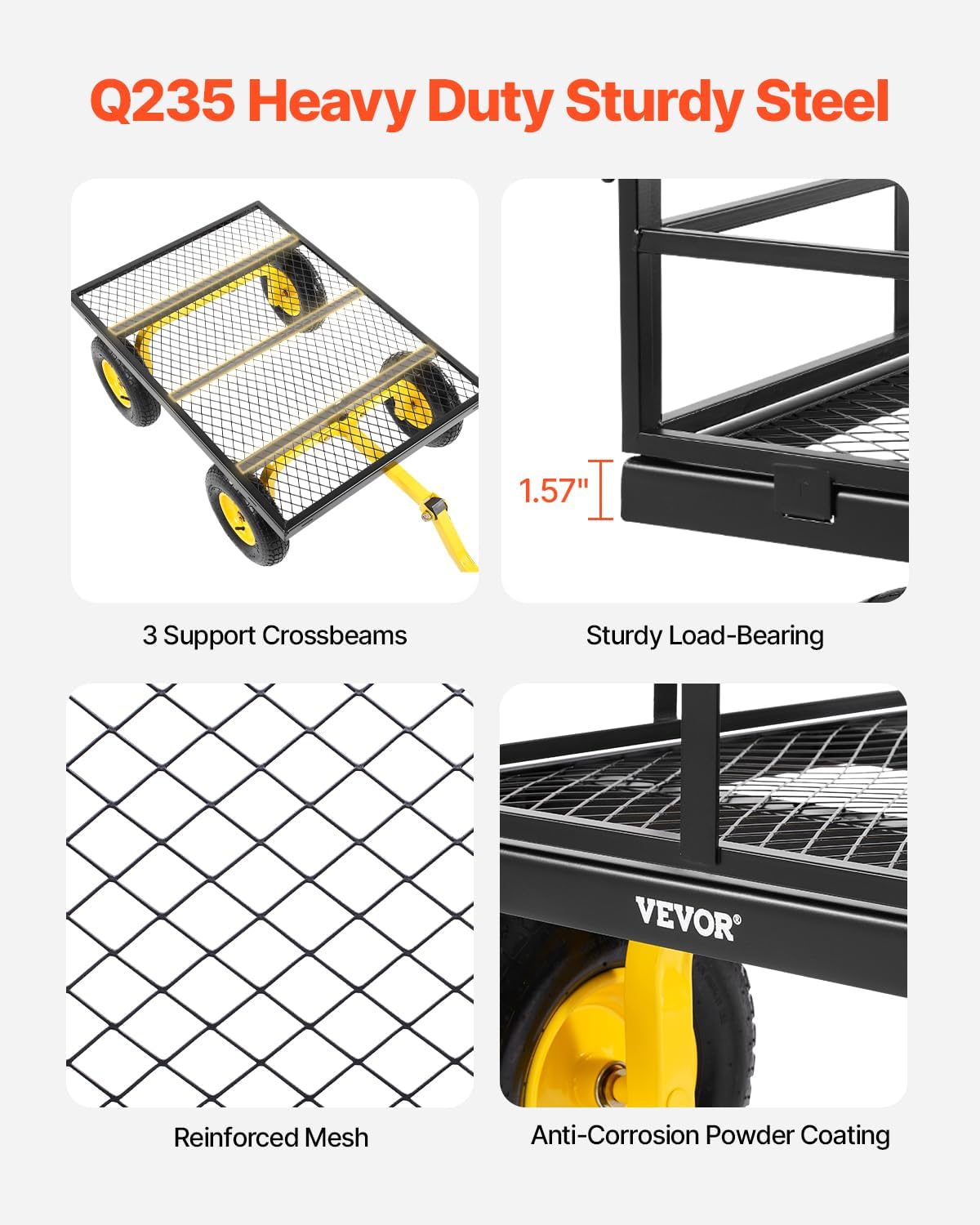 vevor 1400 lbs steel garden cart, heavy duty, side view