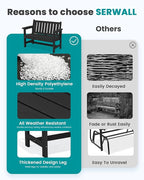SERWALL Outdoor Bench, HDPE Outdoor Benches Weatherproof, 2-Person Garden Bench with 660 lbs Weight Capacity, Patio Benches for Outdoors, Garden, Porch, Backyard and Park, Black