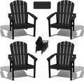 Compact Stackable Adirondack Chairs Set of 4,HDPE,Black | 26.3" Wide HDPE,380lb,All-Weather Outdoor.Maintenance-Free.Stackable for Storage.25°Curved Straight Backrest.Quick Assembly