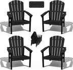 Compact Stackable Adirondack Chairs Set of 4,HDPE,Black | 26.3" Wide HDPE,380lb,All-Weather Outdoor.Maintenance-Free.Stackable for Storage.25°Curved Straight Backrest.Quick Assembly