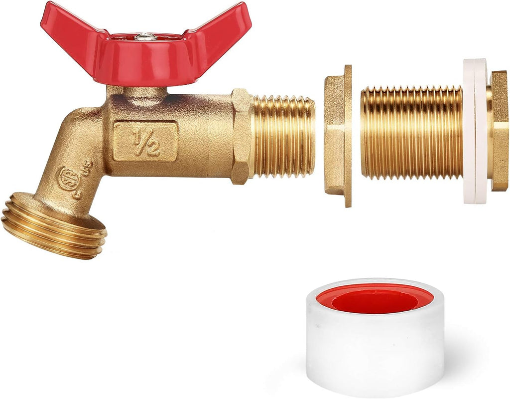 WADEO Rain Barrel Spigot, Brass Water Spigot with Bulkhead Fitting, Rain Water Faucet Kit with Thread Tape