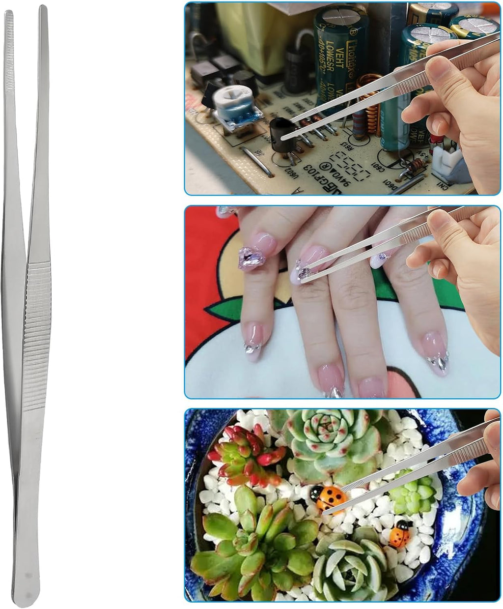 Bonsicoky 1 Pcs Tweezers Nipper, 12 Inch, Stainless Steel, Silver | Extra Long, For Aquarium, Crafts, Jewelry, Food and Horticulture