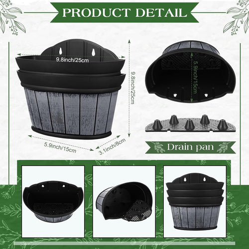 wall hanging planter wine barrel planter, black, 10 shown in use