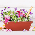 Window Box Planter, 7 Pack Plastic Vegetable Flower Planters Boxes 17 Inches Rectangular Flower Pots with Saucers for Indoor Outdoor Garden, Patio, Home Decor (Red)