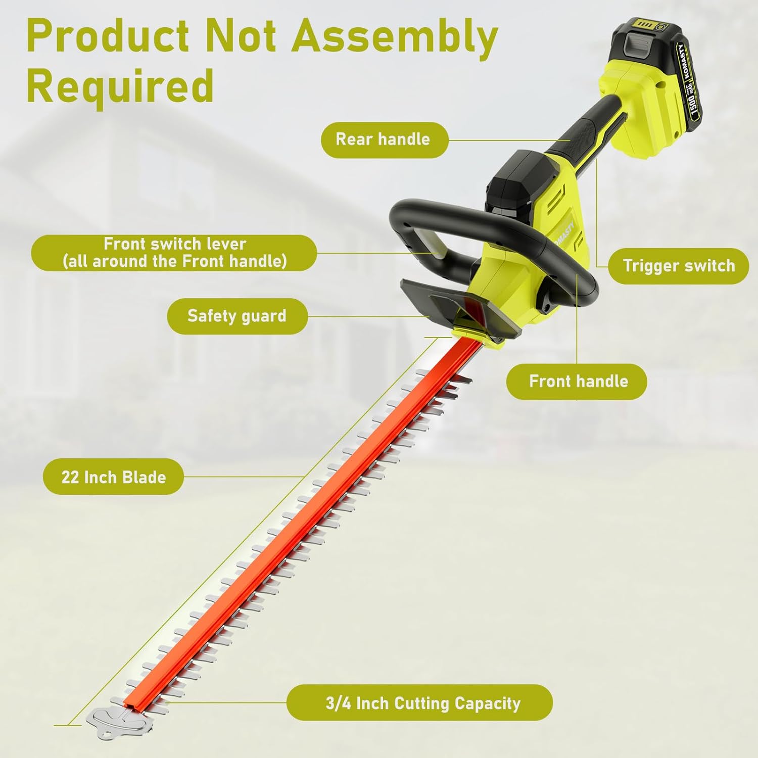 22 inch Hedge Trimmer Cordless with 2 Battery and Charger, 20V Handheld Electric Hedge Cutter with Dual-Action Blades, Lightweight Bush Trimmer Pruning Shears Brush Cutter Shrub for Garden Yard Tools
