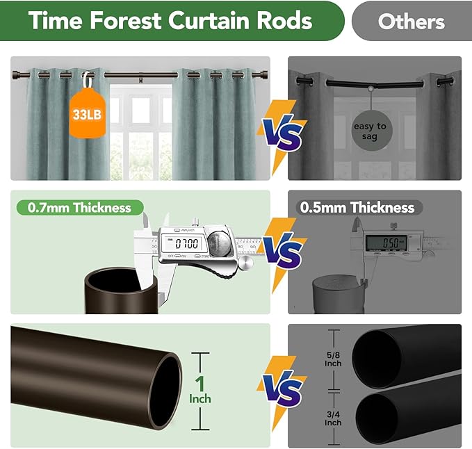 Curtain Rods for Windows 32 to 240, 1 Inch Adjustable Heavy Duty Long Window Outdoor Curtain Rod for Patio, Drapery Rods with Simple End Caps, Size 32"-240", Antique Bronze