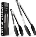 Zulay Premium Set of Stainless Steel Tongs for Cooking, Grilling and Barbecue - 12" Heavy Duty Silicone Tongs with Heat Resistant, Nonstick, Silicone Heads, Best for Non-Scratch Cookware