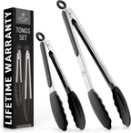 Zulay Premium Set of Stainless Steel Tongs for Cooking, Grilling and Barbecue - 12" Heavy Duty Silicone Tongs with Heat Resistant, Nonstick, Silicone Heads, Best for Non-Scratch Cookware
