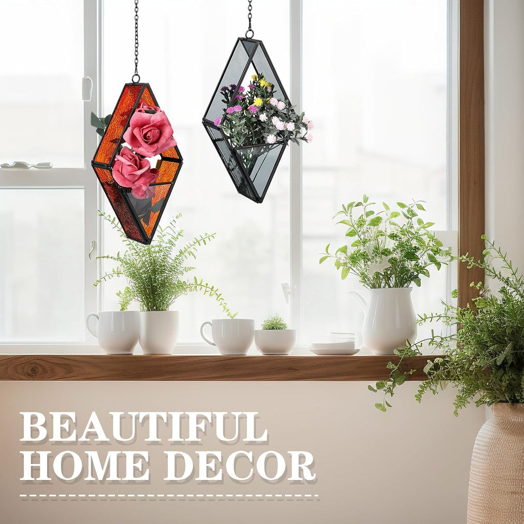 hushee 4 pcs hanging glass planter geometric terrariums showing dimensions