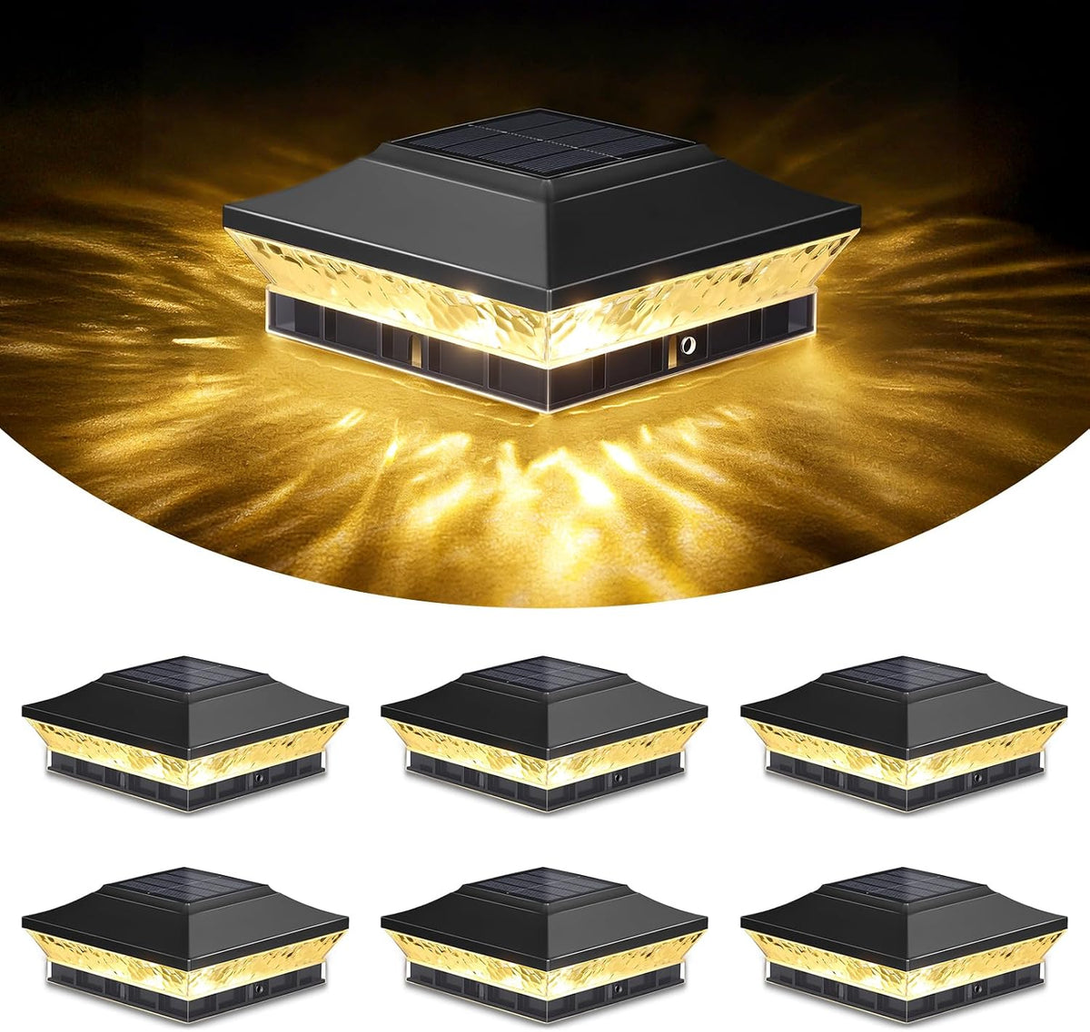brightever 4x4 3.5x3.5 solar post cap lights 6-pack, main product view