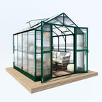 howe 8x8x7.5 ft polycarbonate greenhouse with lockable swing, front angle view