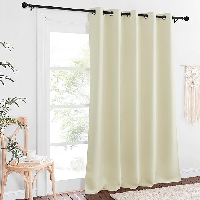 NICETOWN Blackout Living Room Curtain 90 inches Long - Thermal Insulated Grommet Room Darkening Window Treatment Sound Dampening Drape for Bedroom (Beige, W66 x L90, 1 Panel)