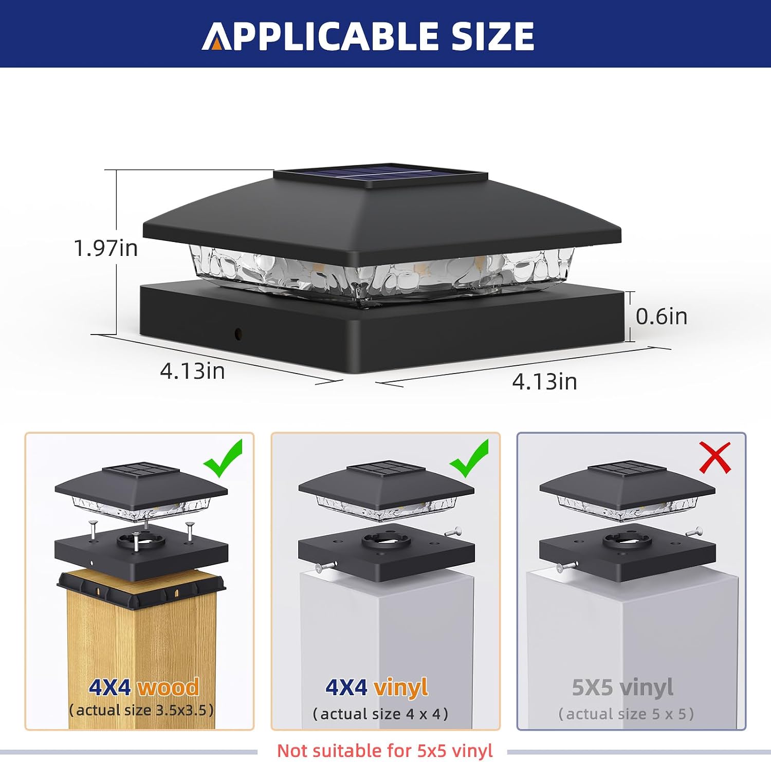 APONUO Solar Post Cap Lights for 4x4 Posts - IP64 Waterproof, 3000K LED, No-Wire Fence Lights & Deck Lights for Patio Garden Yard Patio, Black-Warm White, 24 Pack