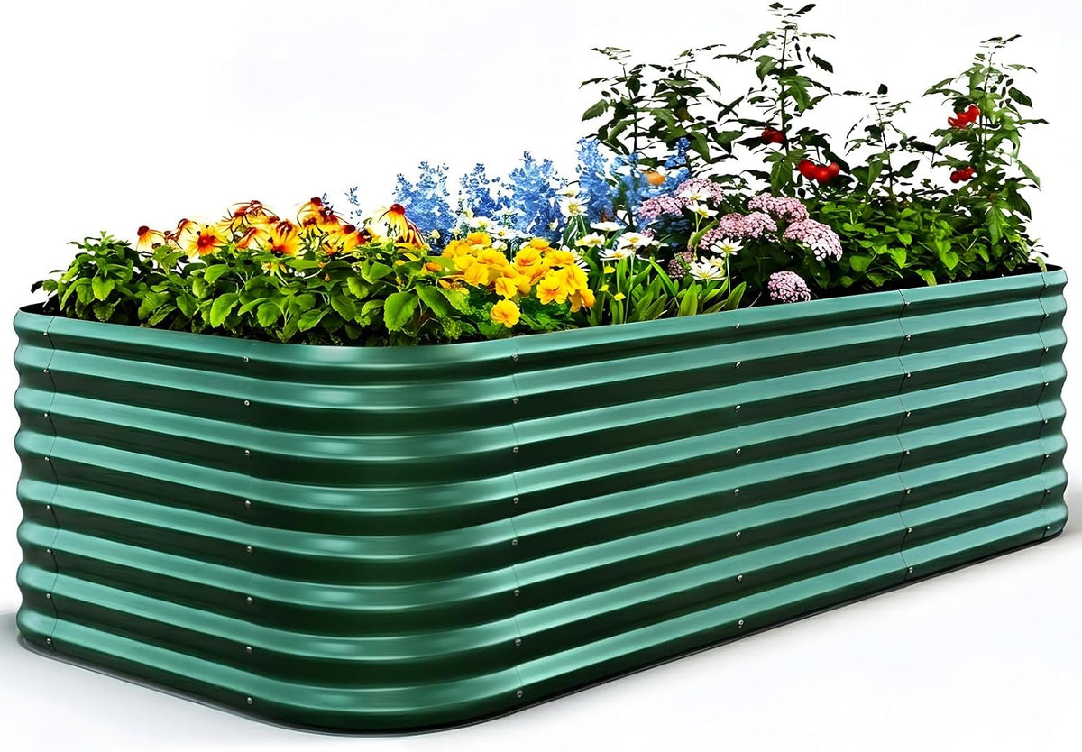 quictent galvanized oval raised garden bed kit, 8x4x2, main product view