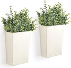 Dahey 2 Packs Metal Wall Planter Vase with Artificial Eucalyptus, Farmhouse Wall Decor Hanging Fake Plants Flowers Holder for Country Rustic Bedroom Bathroom Living Room Kitchen Decoration, White