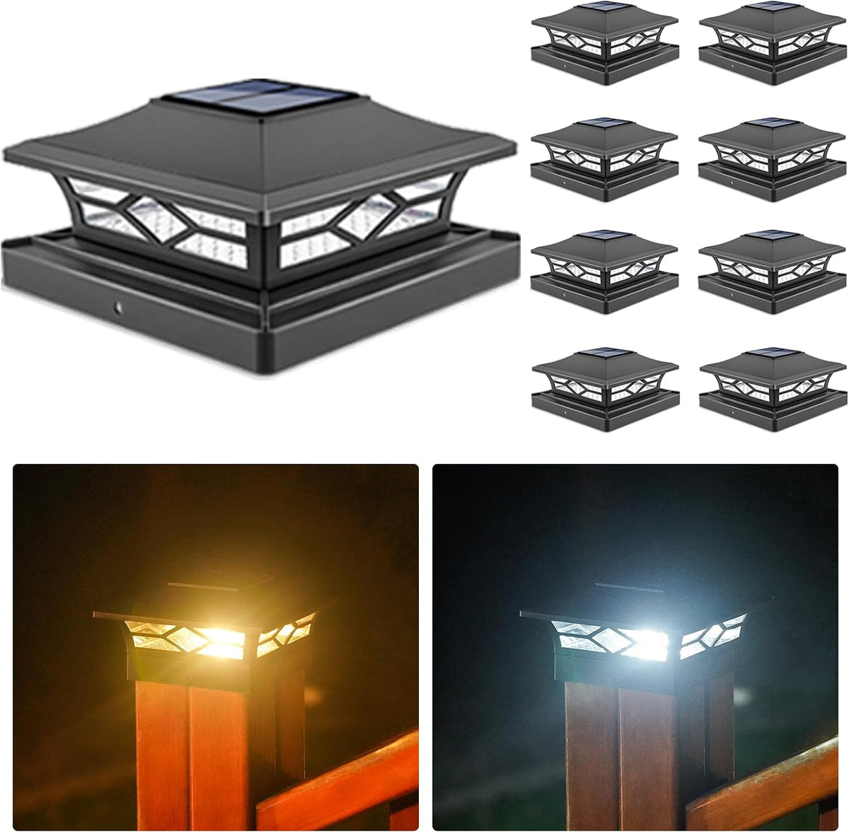 volisun 8pack solar post cap lights, 2 color, main product view