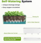 4 Pack Self Watering Pots for Indoor Plants 17 Inches Window Boxes Planters Rectangular Flower Pots Rectangle Herb Pots Large Plant Pots with Drainage Holes and Saucers Windowsill Planter, White