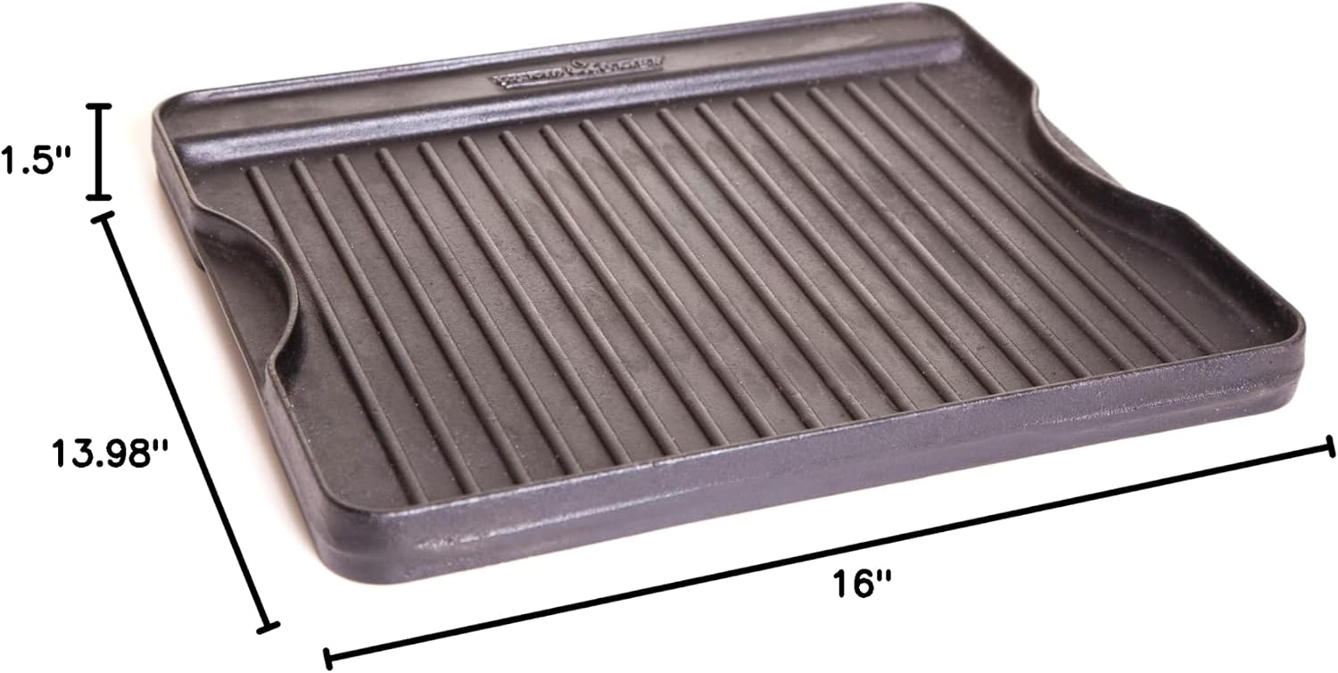 Camp Chef Reversible Pre-Seasoned Cast Iron Griddle, Cooking Surface 14 in. x 16, Black
