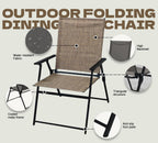 Patio Folding Chairs Set of 2, No Assembly Outdoor Dining Chair, Folding Lawn Chairs with Armrest, Only 8.7 Lbs, Lightweight & Portable for Porch Lawn Garden Pool Beach Yard Lounge, Brown