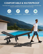 SERWALL Outdoor Chaise Lounge Set of 2 with 9FT Umbrella, HDPE Pool Lounge Chair with 5-Position Adjustable Backrest, Patio Lounger with Rolling Wheels & Cup Holder for Pool, Black