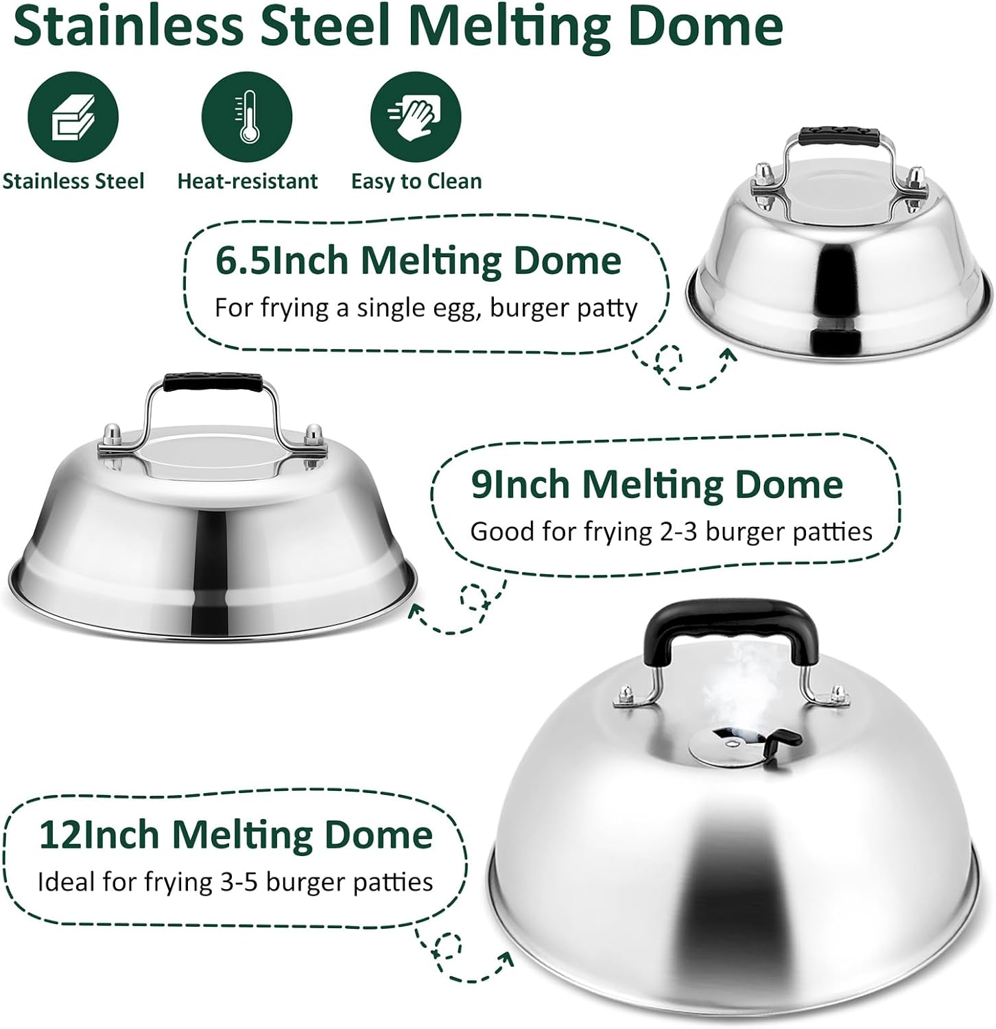 Leonyo 12-9-6.5" Melting Dome Griddle & Stainless Steel Smash Burger Press | For Kitchen, Outdoor & Indoor Flat Top Grill Griddle Tools