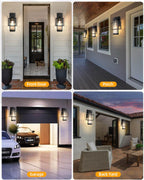 Outdoor Wall Lights Dusk to Dawn Outdoor Lighting 2 Pack, 15" H Black Exterior Lighting Fixtures Waterproof Sconce Porch Lights with LED Bulbs, Large Outside Lights for House with Water Glass