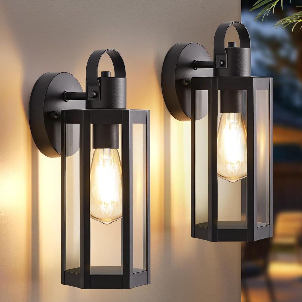 EJIAXIN 2 Pack Exterior Lighting Fixtures, 13" Black Outdoor Wall Light | Clear Glass Shades, Waterproof Metal Construction,Rust-resistant, Easy Installation,Standard E26 Socket, for Patio Garage
