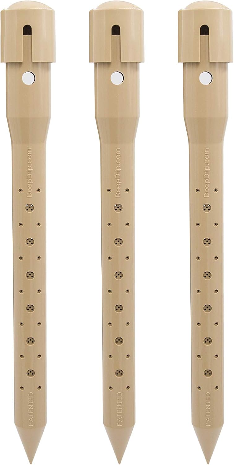 14 in. DEEP DRIP Plant Watering Stake (3 Pack) (Tan) | UV-Protected ABS Plastic Deep Root Irrigation Spike for Yard Plants, Shrubs, Vines