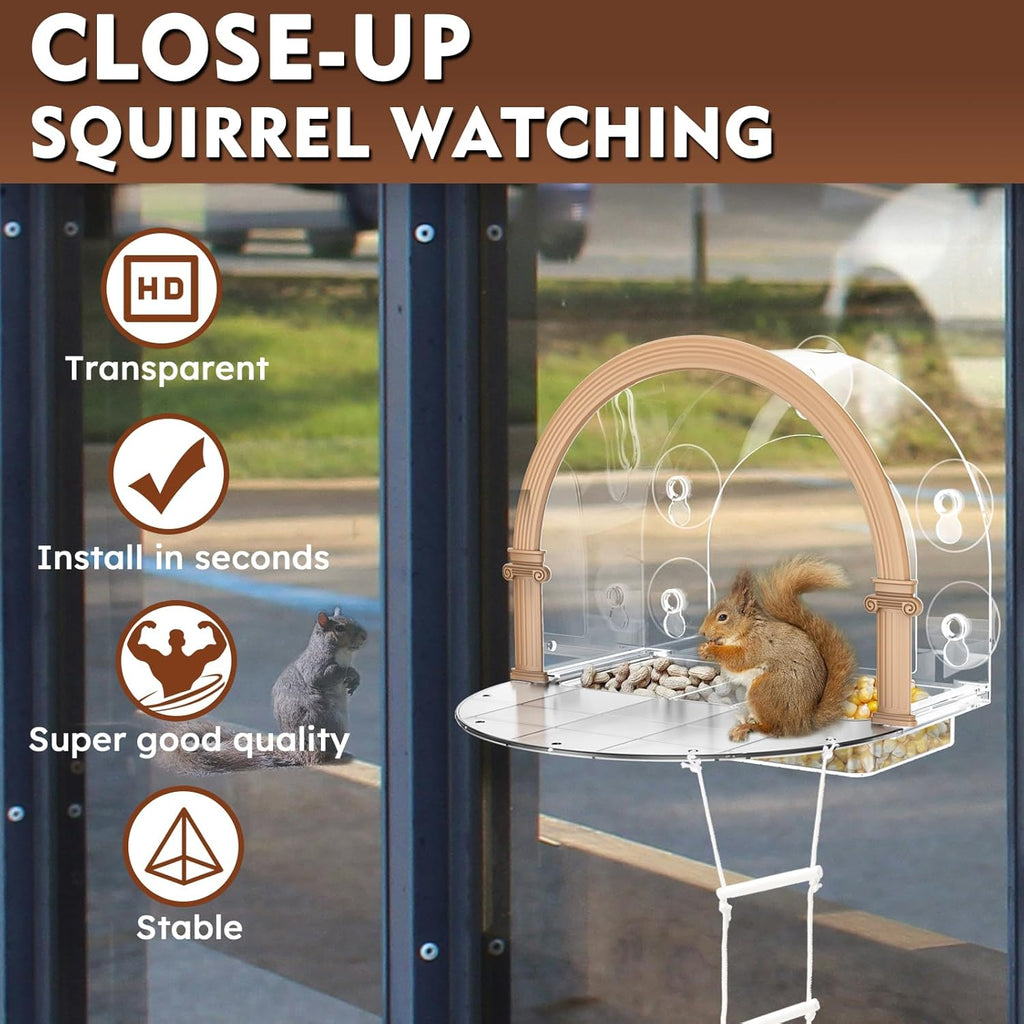 Window Squirrel Feeder, Large Squirrel Feeder for Outside,Funny Squirrel House with 5 Suction Cups，Plastic Squirrel Feeder which Easy to Install,No Assembly Required