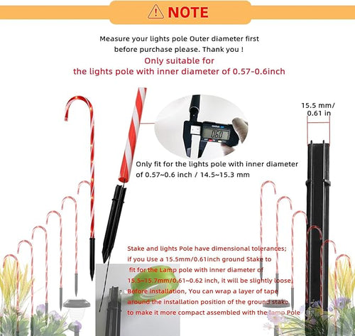 10 Pack Candy Cane Solar Light Stakes Replacement (Fit for Pole Inner Diameter 0.6 inch), ABS Reinforced Ground Spikes for Outdoor Christmas Landscape Light Pathway Walkway Garden Deco