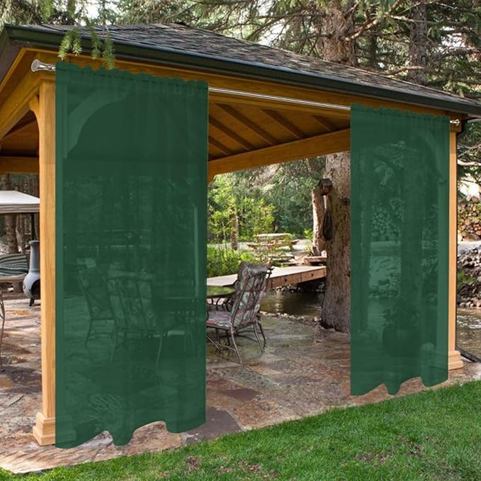 SpaceDresser Waterproof Outdoor Sheer Curtains for Patio - 4 Panels Rod Pocket Indoor Voile Sheer Curtain for Living Room,52W x 96L inch, Foliage Green