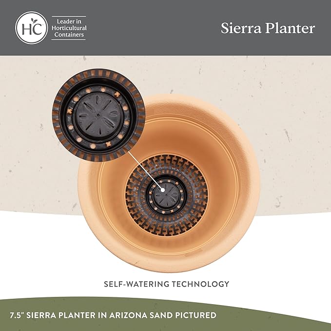 The HC Companies Sierra Round Self-Watering Pot - Lightweight Plastic Planter for Herbs & More - Durable Plant Pots for Indoor Plants & Outdoor Plants (10” Black Onyx, Pack of 1)
