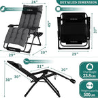 UDPATIO Oversized Zero Gravity Chair 29In XL Patio Reclining Chair with Cushion, Outdoor Folding Recliner with Pillows|Cup Holder|Foot Rest|Padded Headrest, Dark Grey, Support 500LB