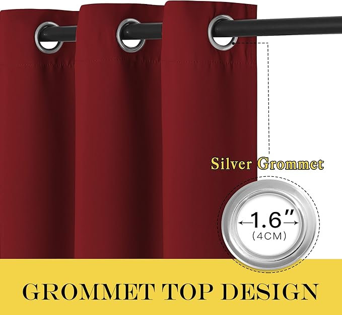 NICETOWN 66 Inch Long Blackout Curtains for Bedroom Living Room, Thermal Insulated Room Darkening Curtains, Light Blocking Blackout Drapes for Bedroom, 66" W x 66" L, 1 Panel, Burgundy Red