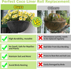 Riare 16x80 Inch Black Felt Planter Liner Roll- 2 Rolls Non-Woven Fabric Planter Liner for Outdoor Plants, Coco Liner Roll Alternative Basket Planter Liner for Planters Hanging Basket Window Box
