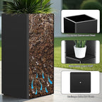 Tall Black Planter 28" Metal Square Large Plant Pots for Indoor Outdoor-Modern Tall Flower Pots for Porch, Patio, Deck, Commercial & Residential(14" Lx14 Wx 28" H)