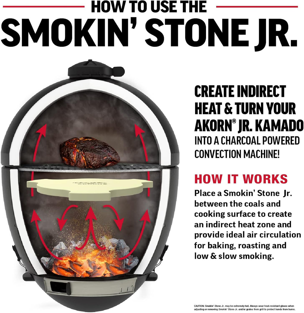 Char-Griller® AKORN Jr Charcoal Grill and Smoker Ceramic Smokin' Stone Accessory for Low-and-Slow Indirect BBQ Smoking Methods in Ivory, 11.75" L x 11.75" W, .75" H, Model 6211