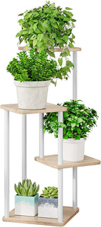 AZERPIAN Plant Stand 4 Tier Indoor Metal Flower Shelf for Multiple Plants Corner Tall Flower Holders for Patio Garden Living Room Balcony Bedroom, Black (4 Tier-White)
