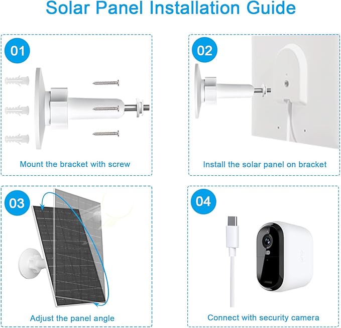 Zivif 7W Solar Panel for Arlo Essential 2K (2nd Gen), Essential XL Spotlight Cameras, USB-C Solar Charger with Micro USB Connector, IP66 Waterproof, 360° Adjustable Mount, 7.2ft Cable, 2 Pack
