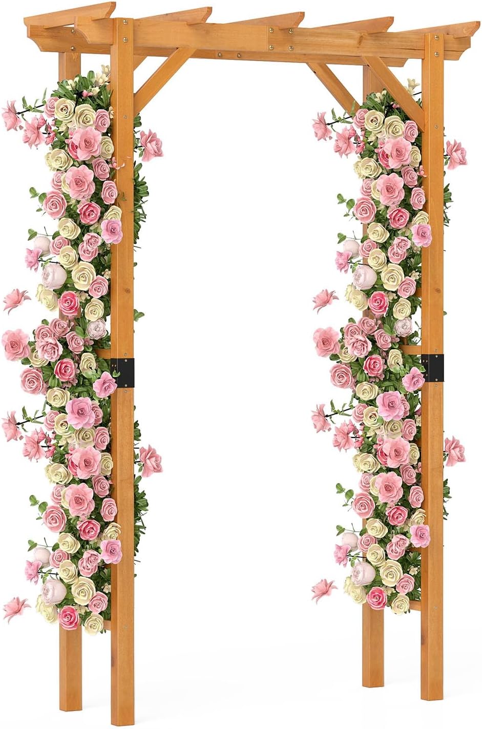 happygrill 7 ft wooden garden arch for climbing shown in use