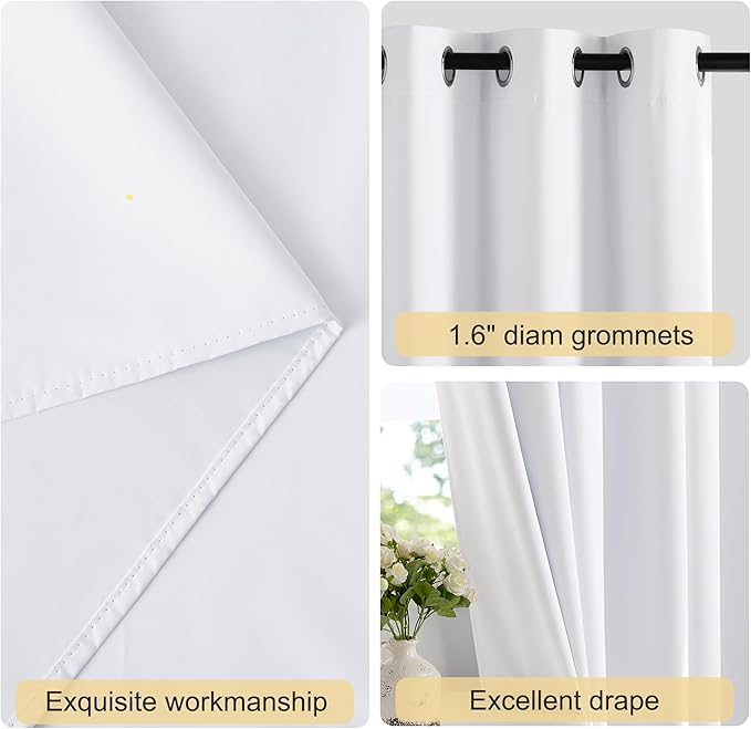 NICETOWN 100% Blackout Curtains 84 inches Long for Bedroom - Thermal Insulated Grommet Room Darkening Curtains for Living Room (1 Panel Set,Pure White, 52W x 84L)