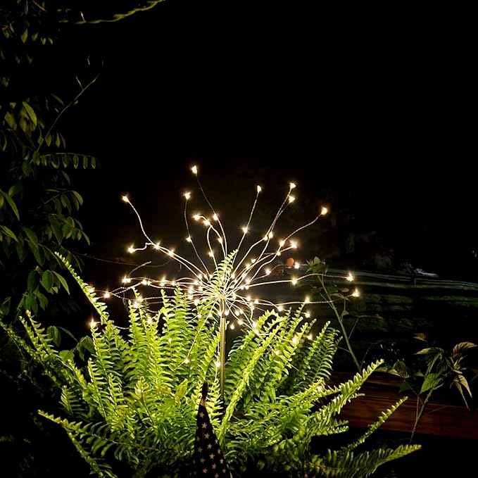 FOOING 8 Pack Solar Garden Lights Solar Firework Lights Waterproof, 200 LED String Light 2 Modes Twinkling Fairy Nightlight for Garden, Wedding, Party, Patio, Yard, Landscape Decoration, (Warm White)