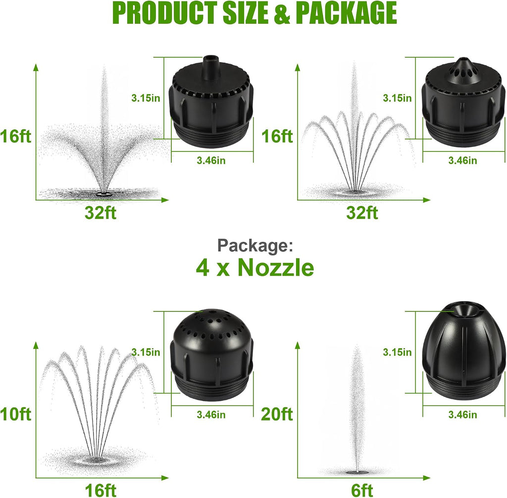 Goldlife Pond Fountain Aerator Nozzle - N3 Nozzle Kit, 4-in-1 Unique Water Flow Modes, Black ABS Water Spray Sprinkler Head, Replacement Fountain Aerator Pump Nozzle for Garden Pond Lake